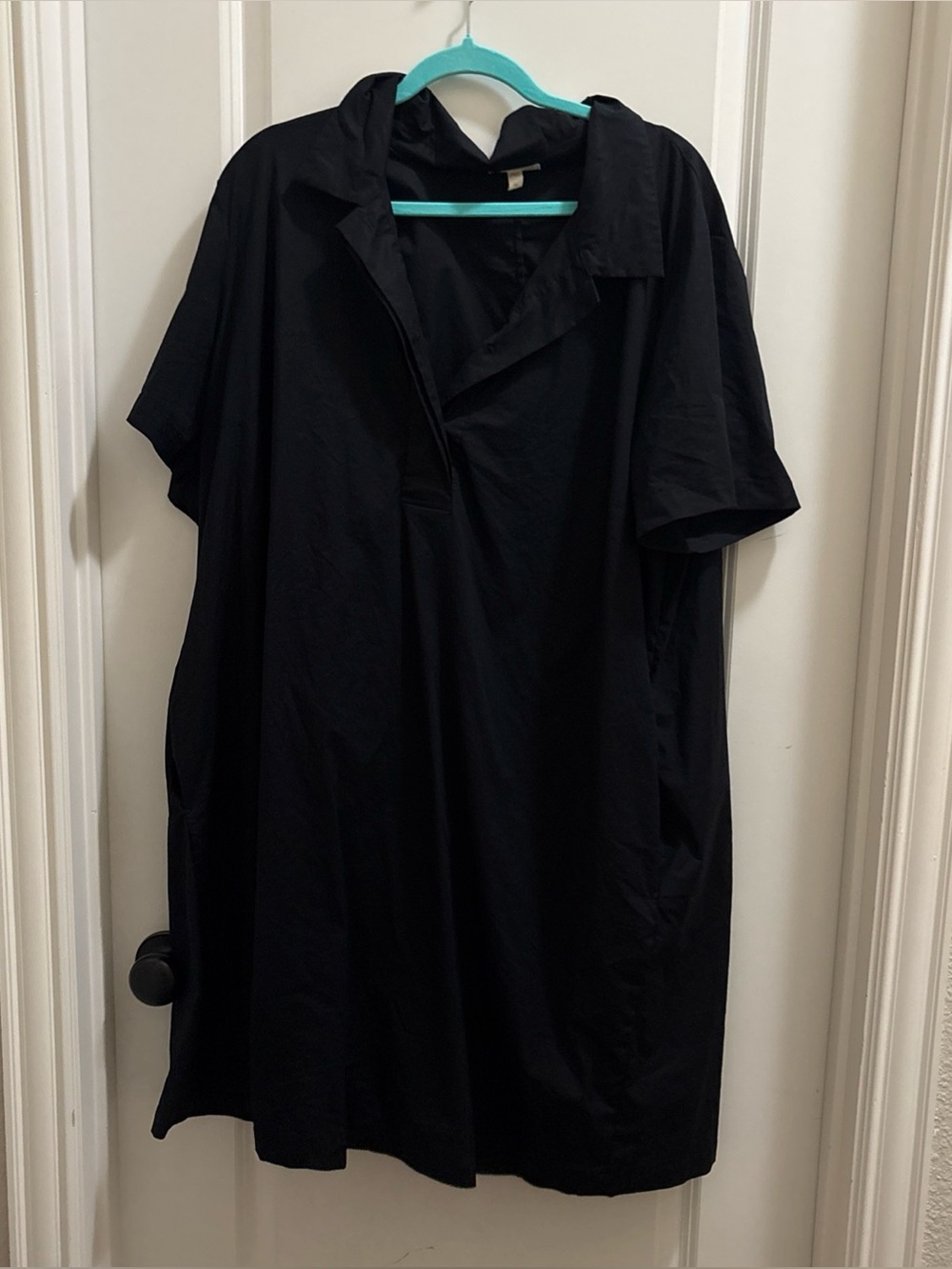 Eileen Fisher Organic Cotton Poplin Midi Shirt Dress Black 3x Quiet Luxury